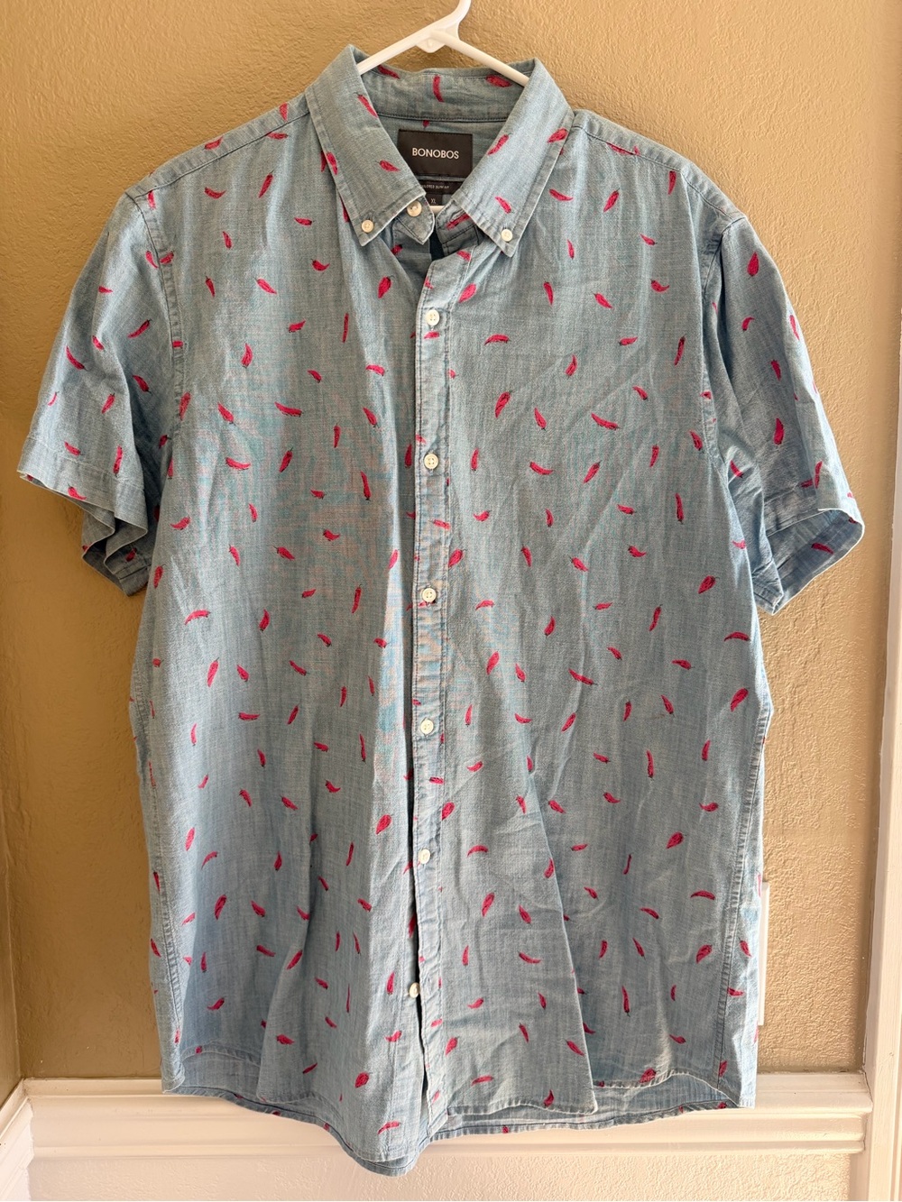 Bonobos Light Blue Short-Sleeve Button-Down Shirt with chili pepper Print